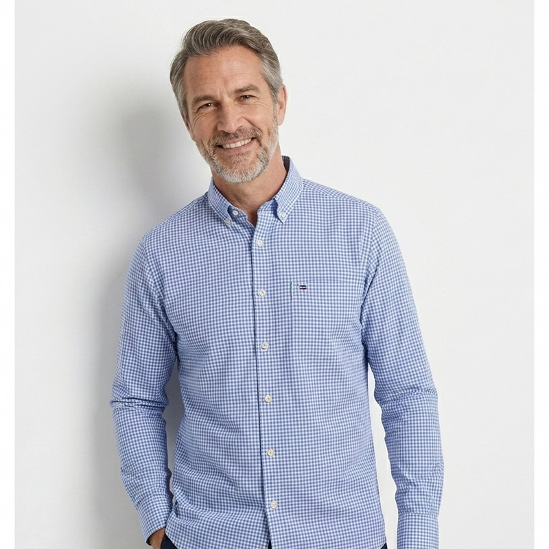 Camisa Masculina Mini Xadrez Manga Longa